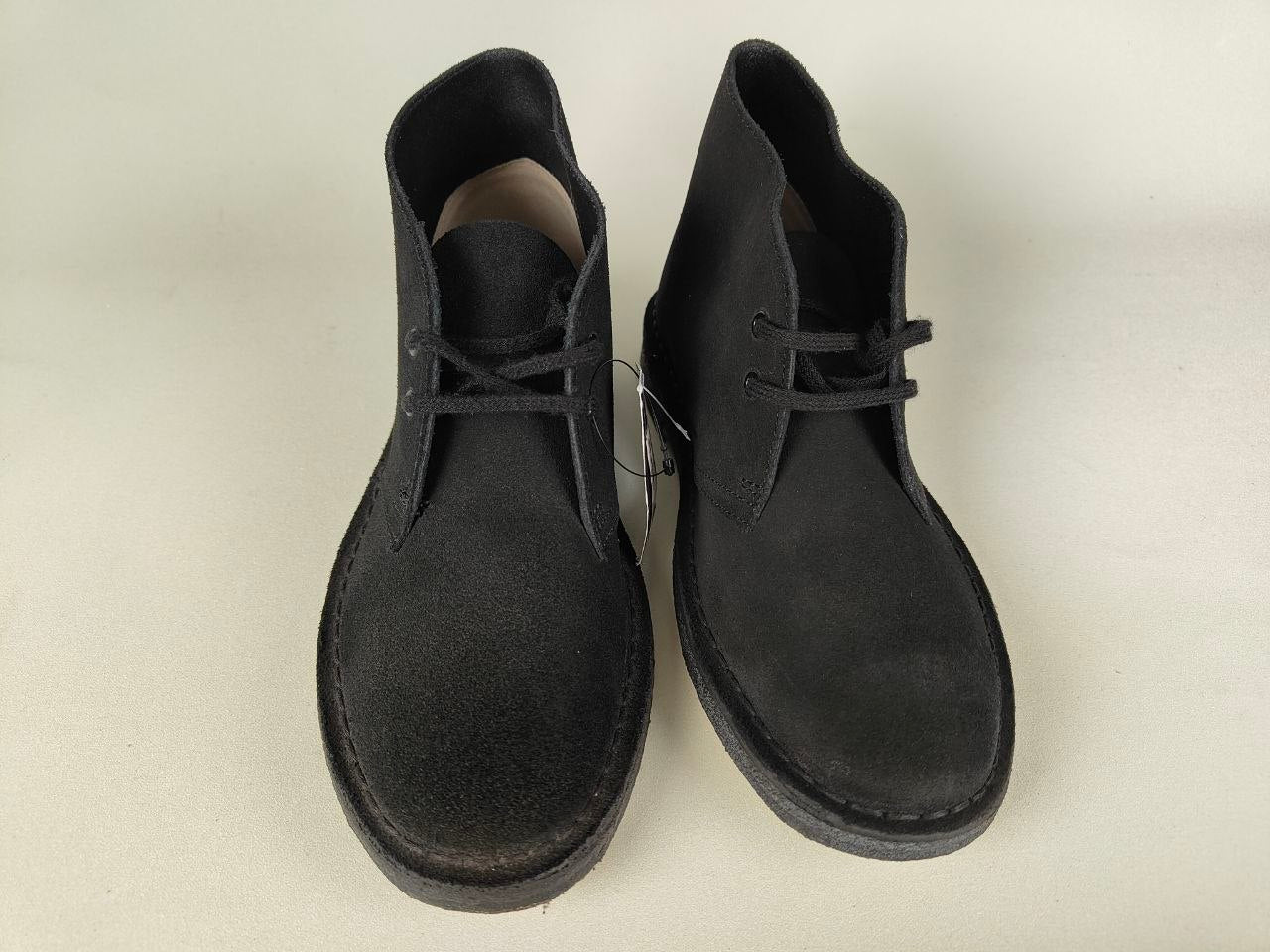 Clarks Originals Desert Boot in black suede with amber crepe sole, classic chukka boot unisex | RunInRain
