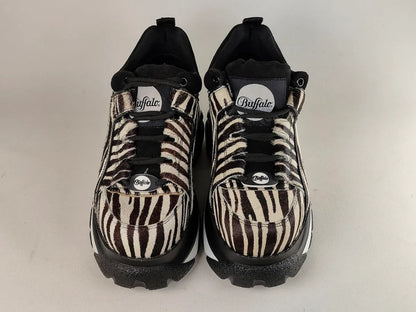 Pair of Buffalo London 1339-14 2.0 Zebra Platform Sneakers on a white background - front view @runinrain