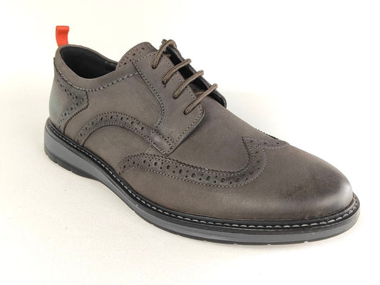 Gray leather dress shoe on a white background