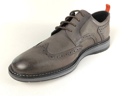Gray leather shoe on a white background