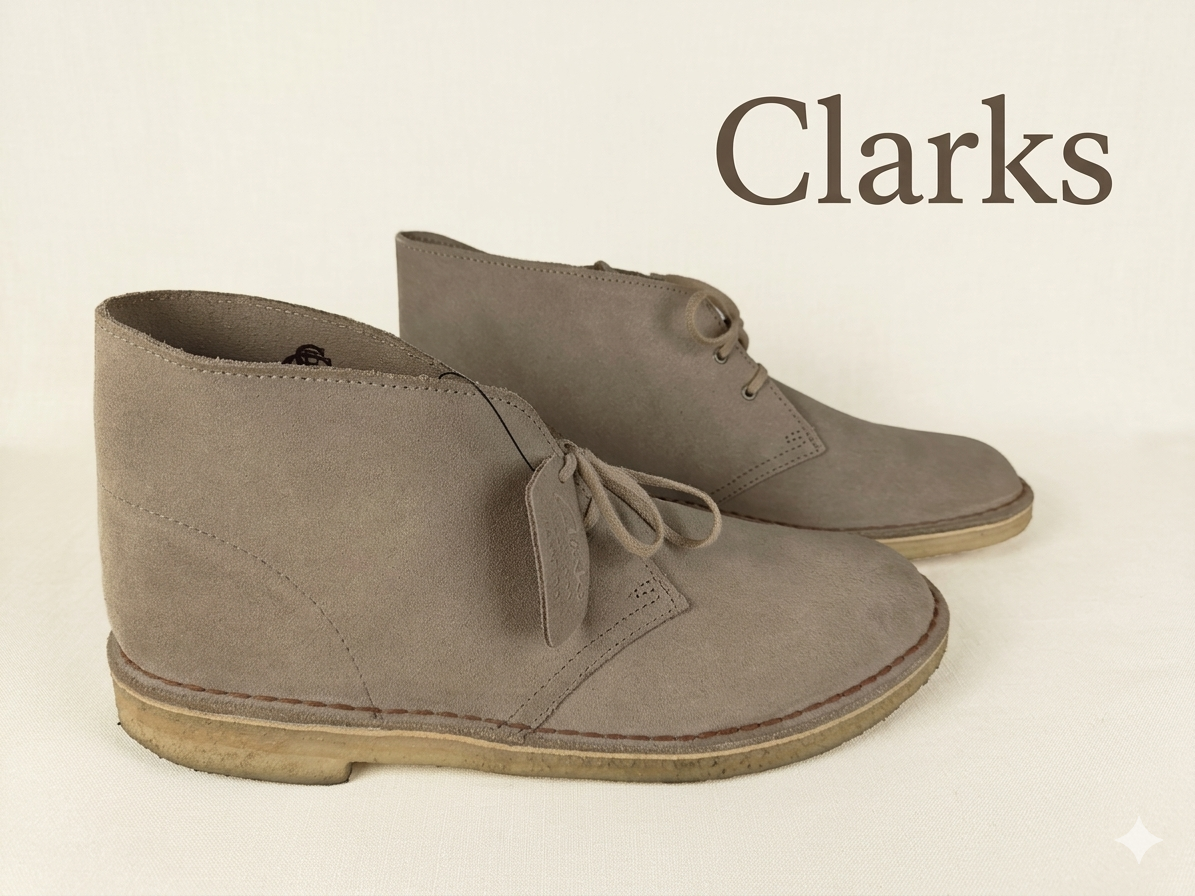 Clarks Originals Desert Boot in sand suede with amber crepe sole, classic chukka boot unisex -Side view @RunInRain
