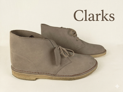 Clarks Originals Desert Boot in sand suede with amber crepe sole, classic chukka boot unisex -Side view @RunInRain
