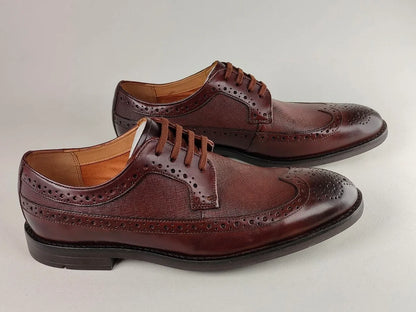 Clarks Ronnie Limit men's dark tan full-grain leather Oxford shoes with brogue detailing and lace-up closure - side view @runinrain