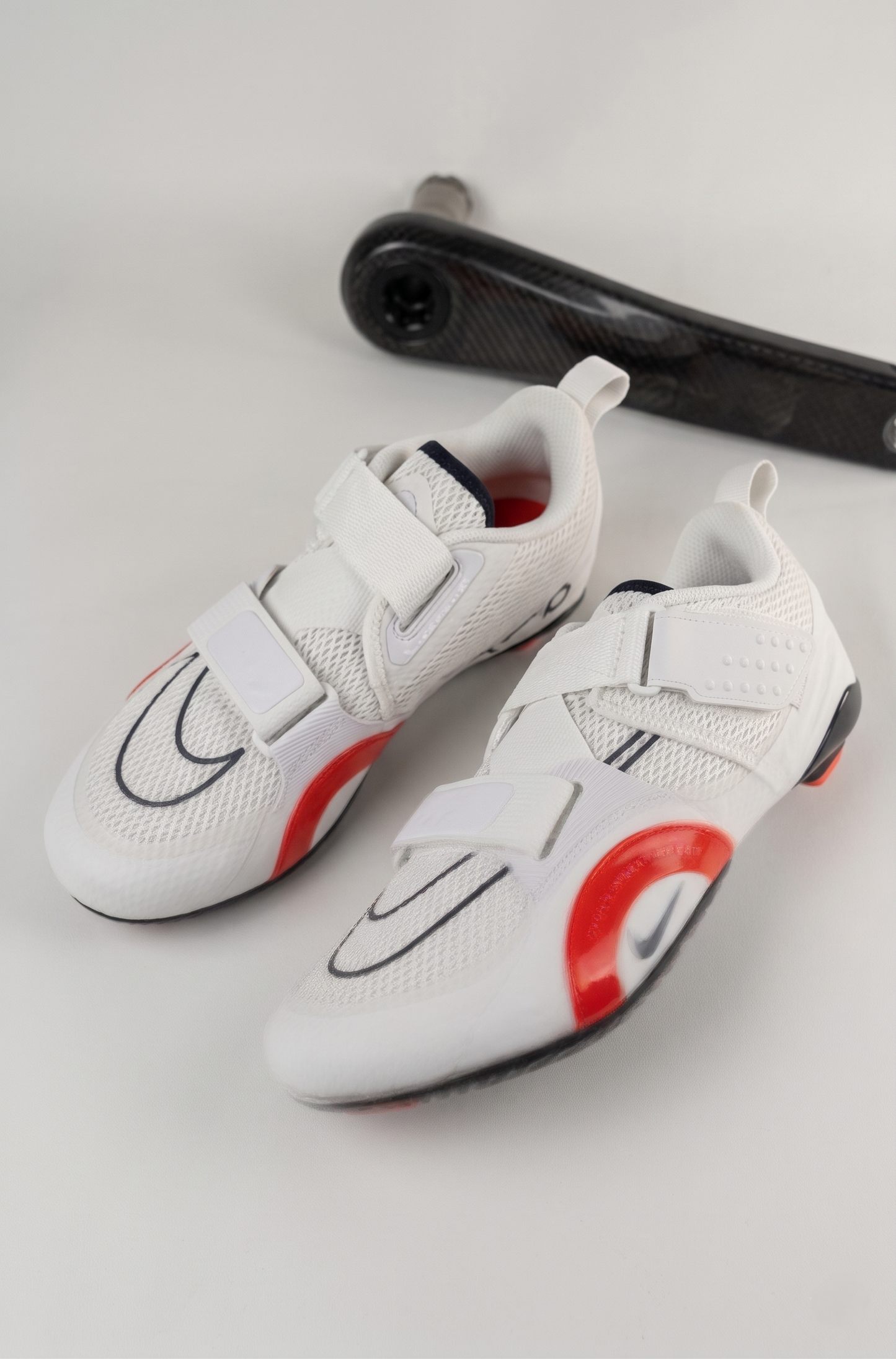 Nike SuperRep Cycle 2 NN indoor cycling shoe in white and black, SPD & Delta-Look compatible spin shoe – 3q hero shot @RunInRain
