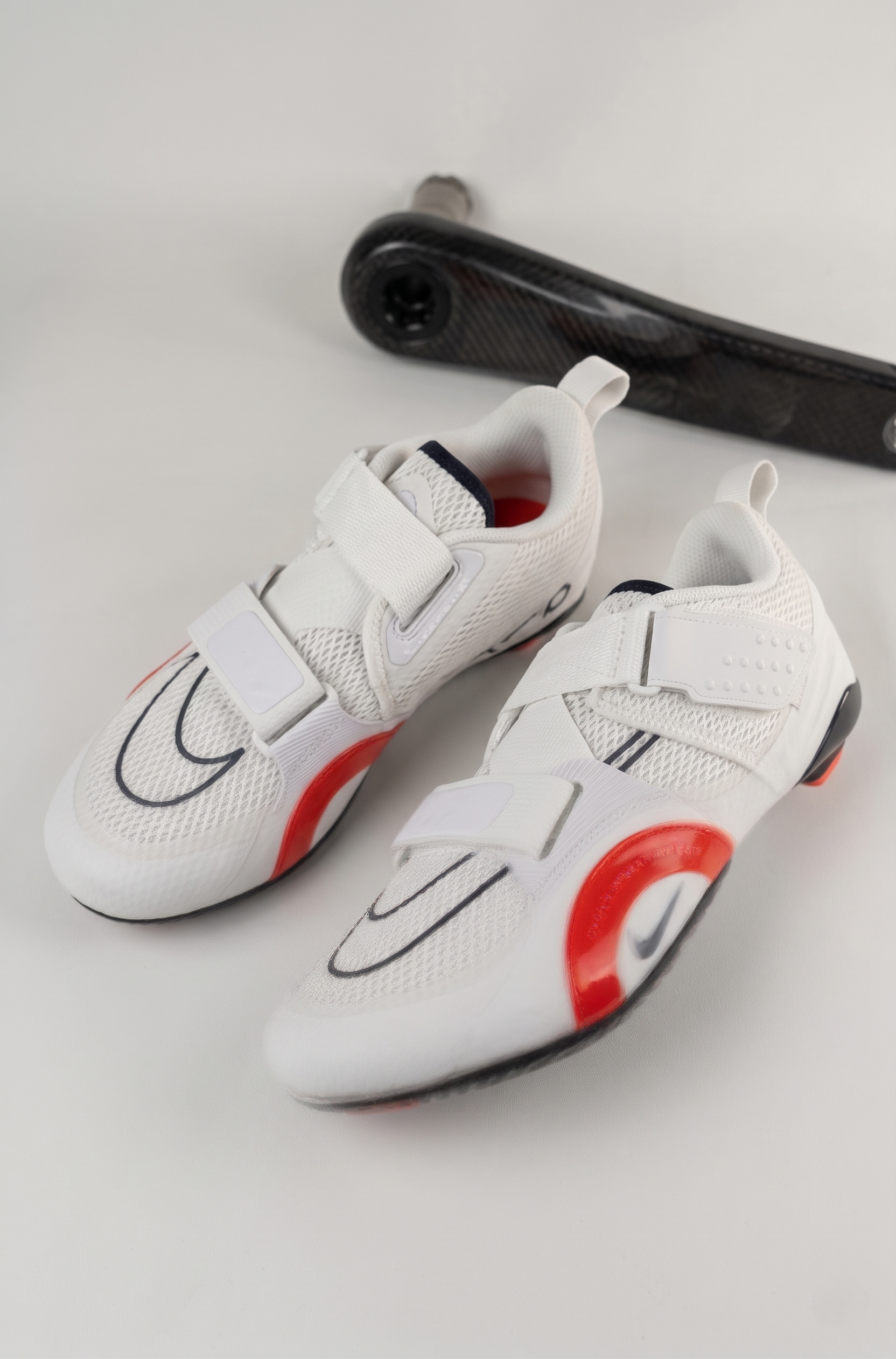 Nike SuperRep Cycle 2 NN indoor cycling shoe in white and black, SPD & Delta-Look compatible spin shoe – 3q hero shot @RunInRain
