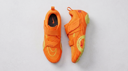 Nike SuperRep Cycle 2 NN Indoor Cycling Shoe Orange  on a light gray background – Top View @RunInRain
