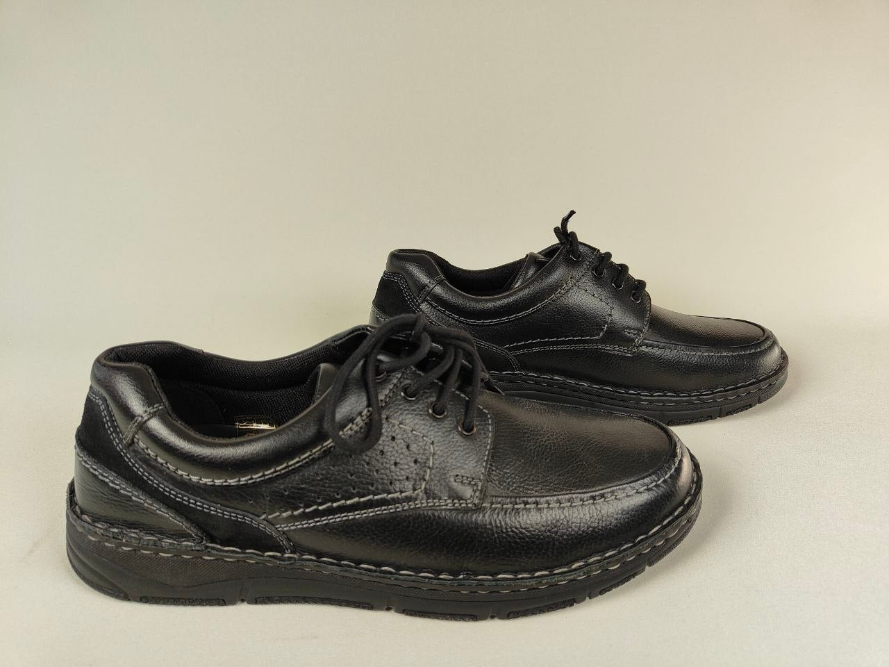 Orchard Anatomical Leather Loafers in black, ergonomic lace-up leather shoe unisex on a white background - Side view hero @RunInRain