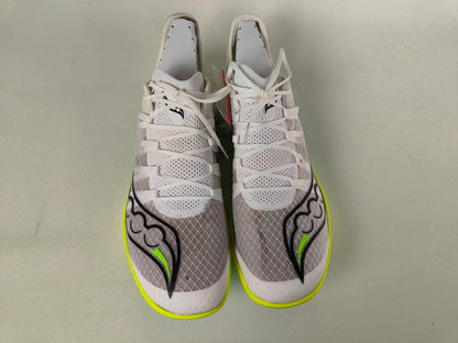 White Saucony Terminal VT with gray and green accents on a light gray background