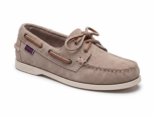 Sebago Jacqueline Suede shoe with brown laces on a white background - 3q view @runinrain