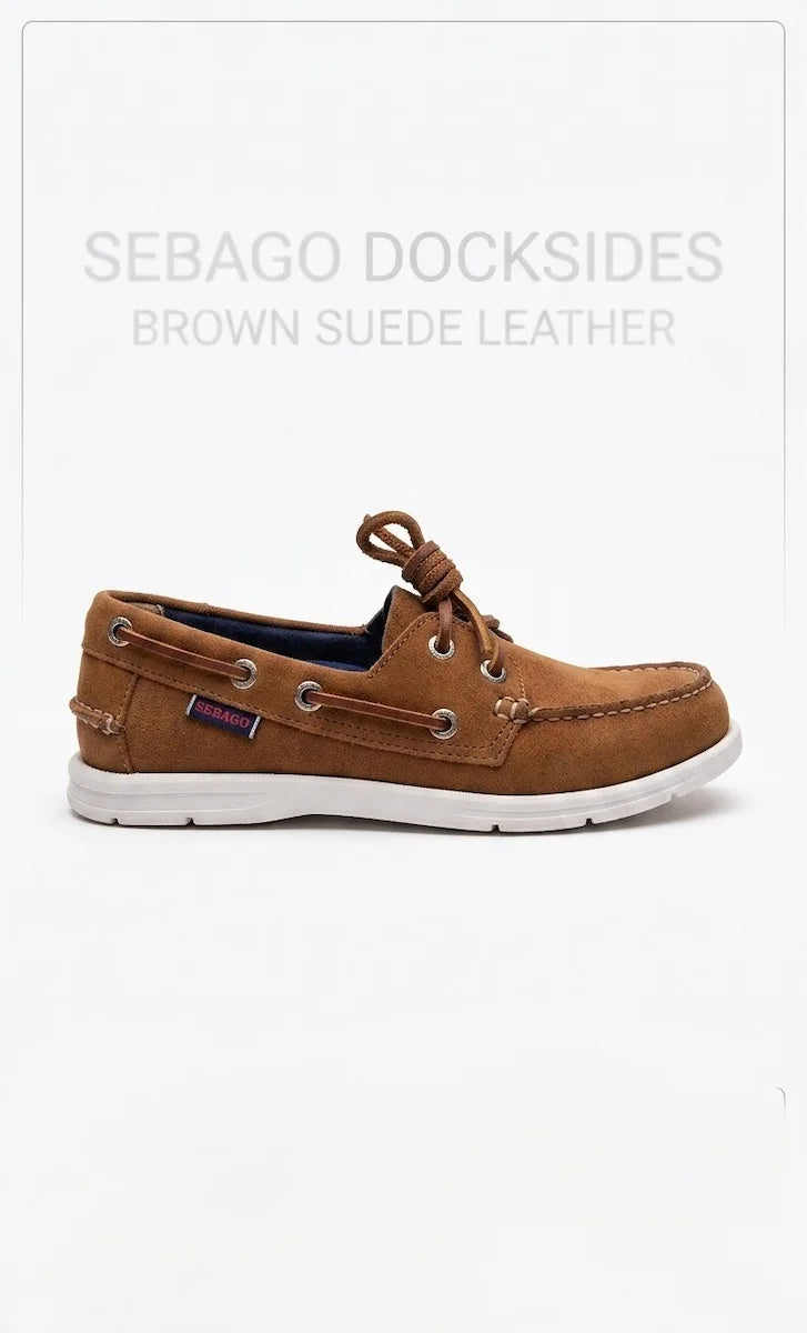 Sebago Litesides Two Eyes women's leather boat shoe in light tan suede with white non-slip sole – classic two-eyelet nautical design for casual and coastal style