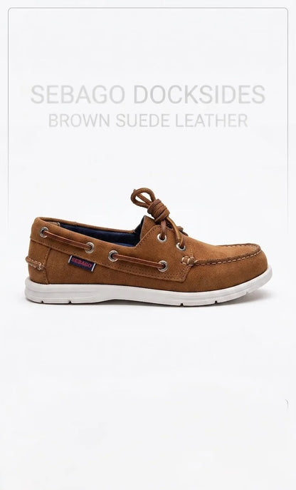 Sebago Litesides Two Eyes women's leather boat shoe in light tan suede with white non-slip sole – classic two-eyelet nautical design for casual and coastal style