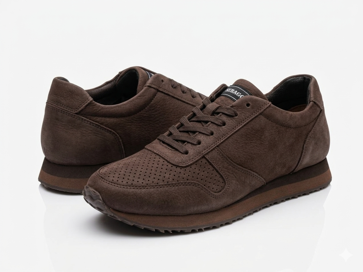 Dark Brown Sebago Jude NBK suede sneakers, on a white background | Run in Rain