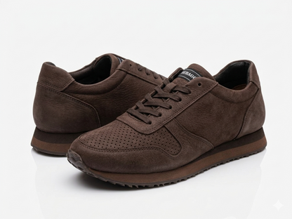 Dark Brown Sebago Jude NBK suede sneakers, on a white background | Run in Rain