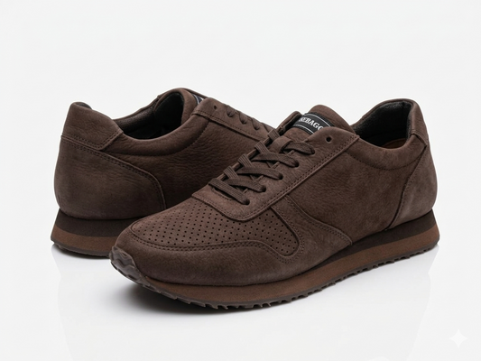 Dark Brown Sebago Jude NBK suede sneakers, on a white background | Run in Rain