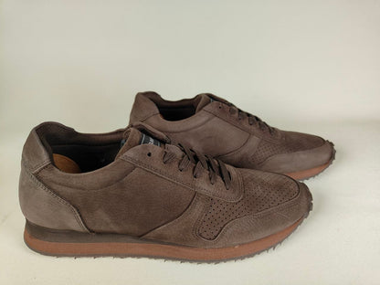 Pair of Sebago Jude NBK Dark Brown Sneakers on a light gray background