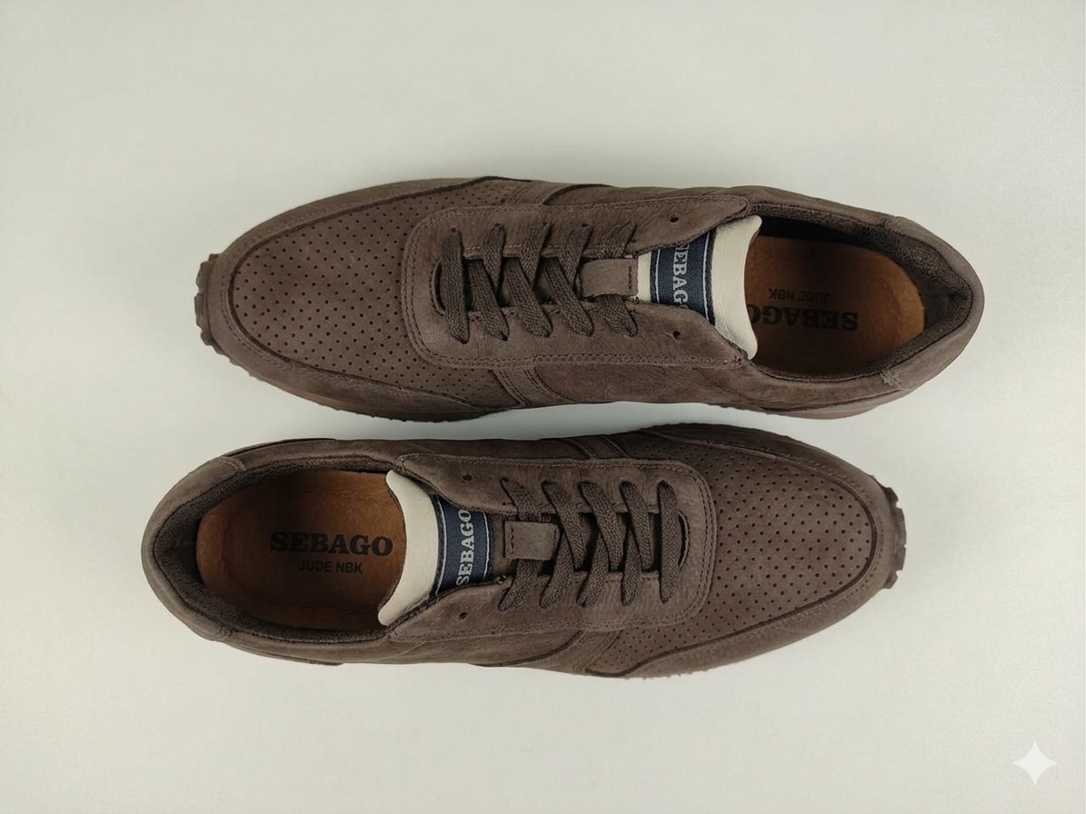 Pair of Sebago Jude NBK Dark Brown on a light beige background